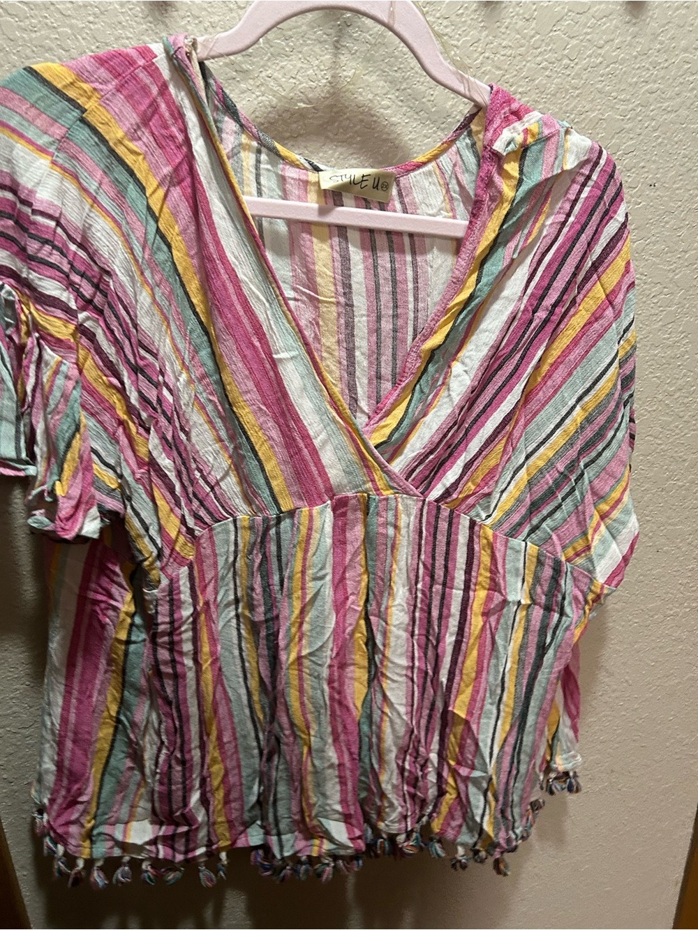 Pink Multi-Stripe V-Neck Tunic